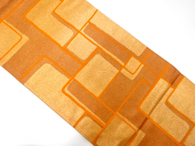 JAPANESE KIMONO / ANTIQUE FUKURO OBI / SILK / WOVEN GEOMETRIC